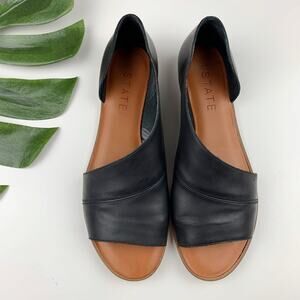 1 State Celvin Slip On Flats D'Orsay Black Leather Open Toe Sandals Women's 9